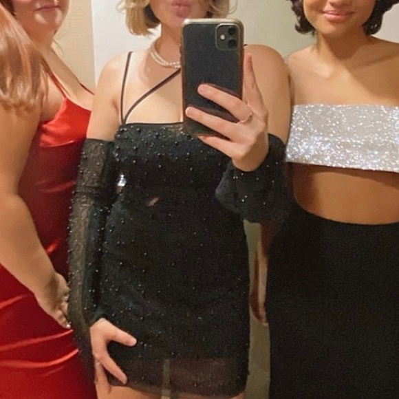 Oh Polly Embellished Asymmetrical Corset Dress in Black (size 4) - Picture 3 of 4